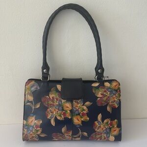 Patricia Nash Rienzo Floral Navy Leather Le Fleur Shoulder Handbag Tote NWT